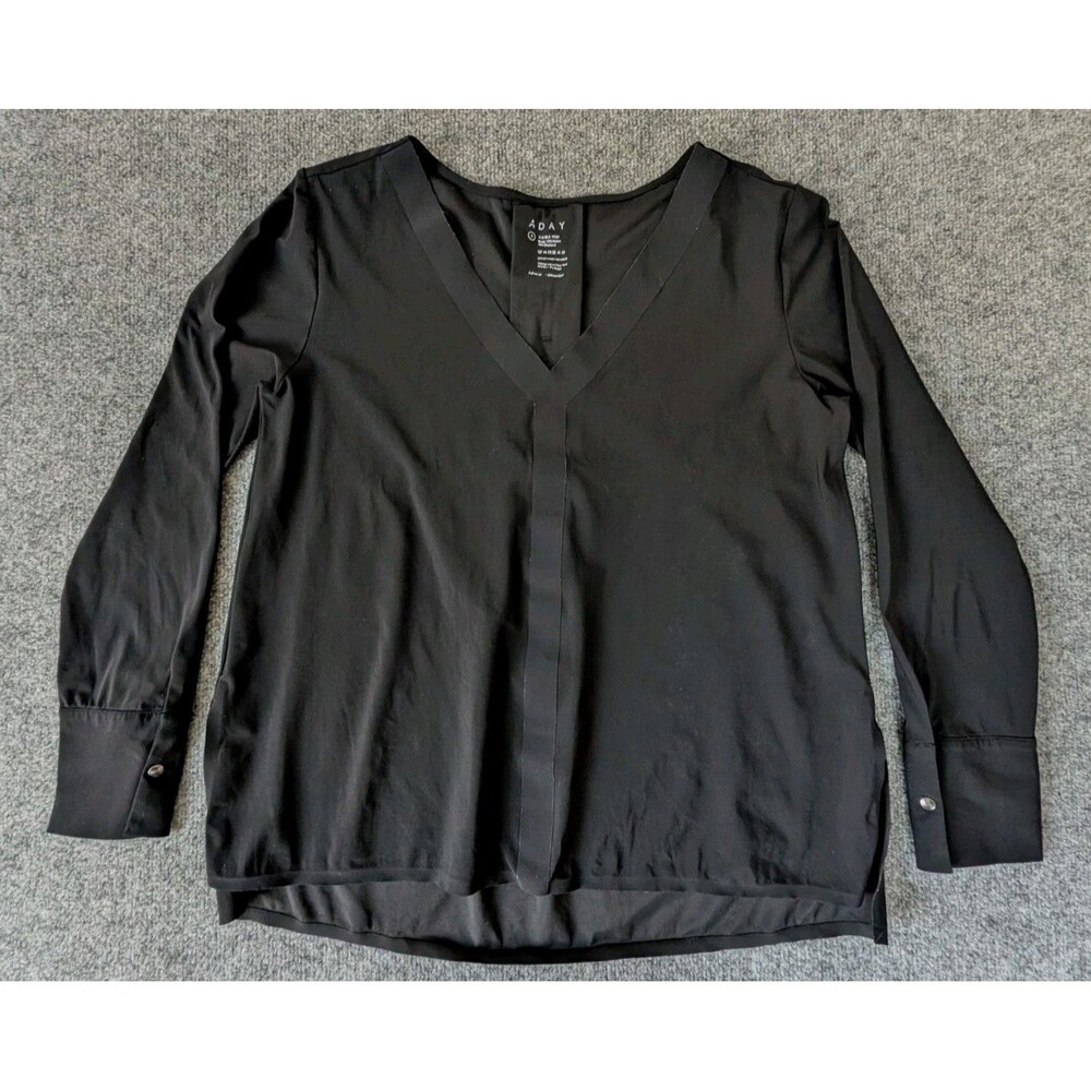 Aday Something Tailored Black Shirt Sz Small V Neck Long Sleeve Business Casual